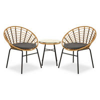 GARTENMÖBEL-SET 3-tlg. Kunststoff Natur - Braun, Kunststoff/Metall - Homestyle4u
