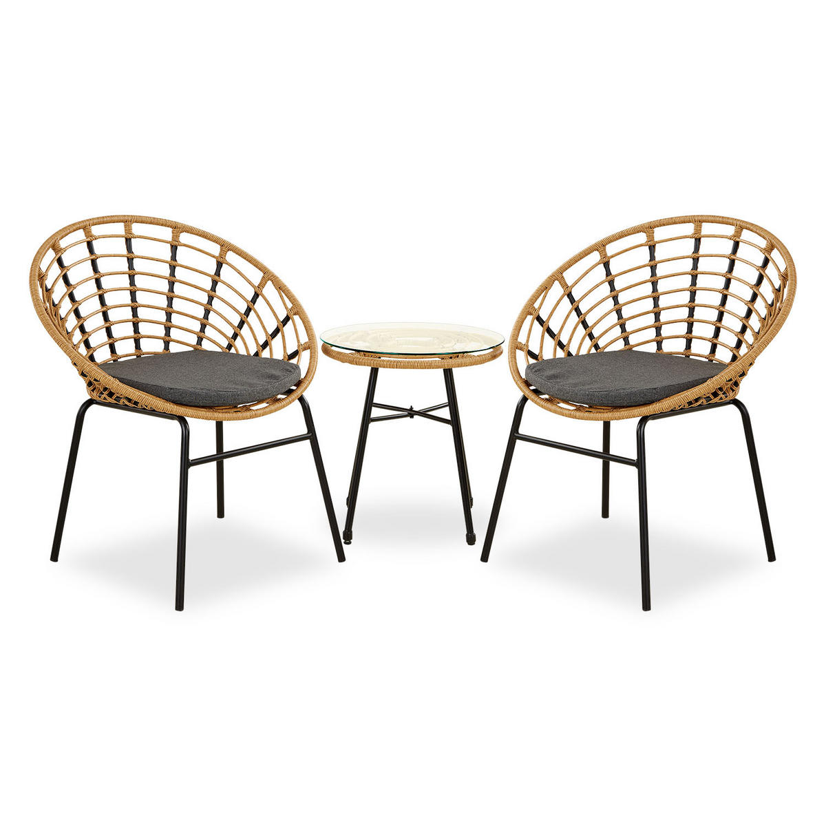GARTENMÖBEL-SET 3-tlg. Kunststoff Natur - Braun, Kunststoff/Metall - Homestyle4u