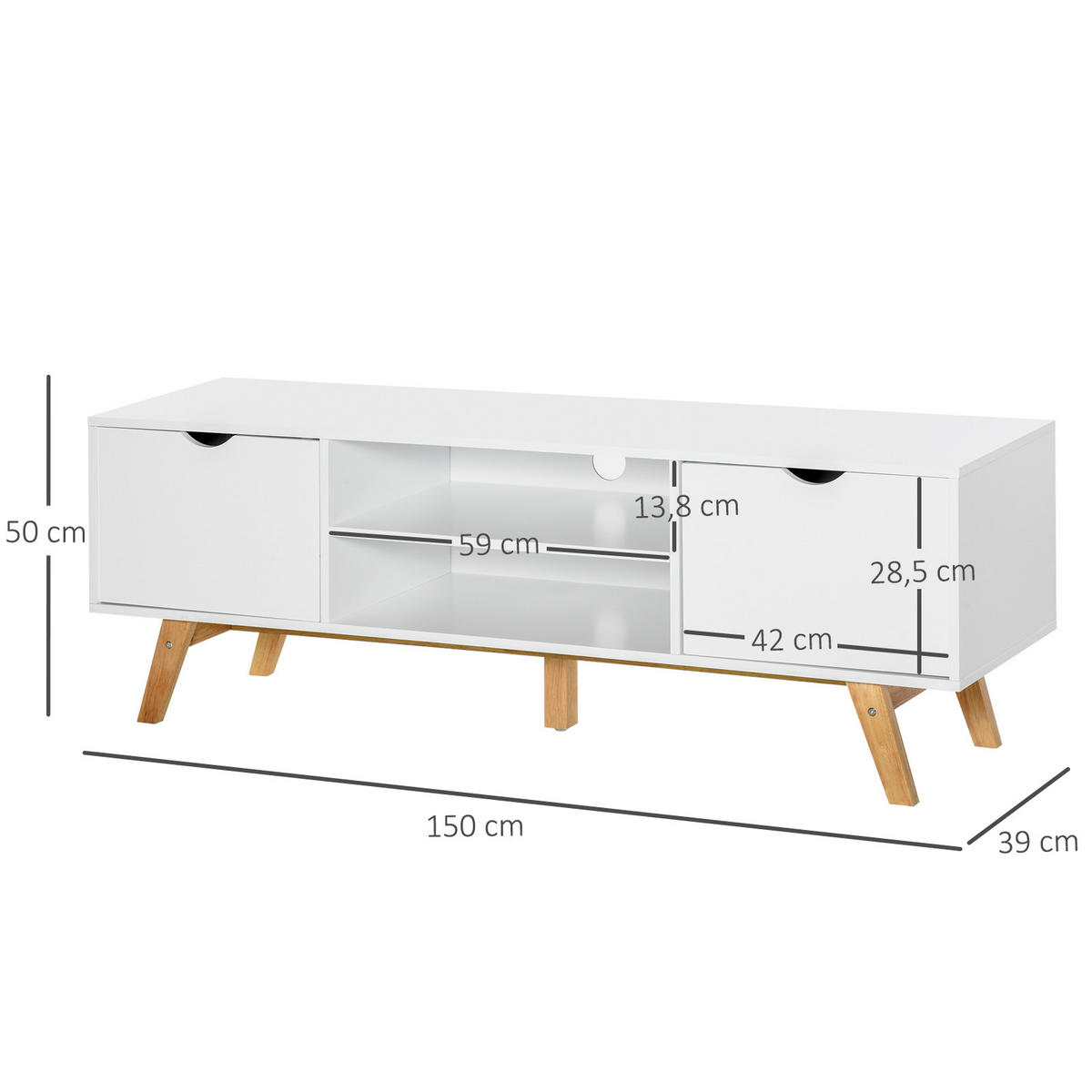 TV-LOWBOARD Weiß 150/39/50 cm, 2 Türen, Skandinavischer Stil - Weiß, Holzwerkstoff (150/50/39cm) - PANGIVO