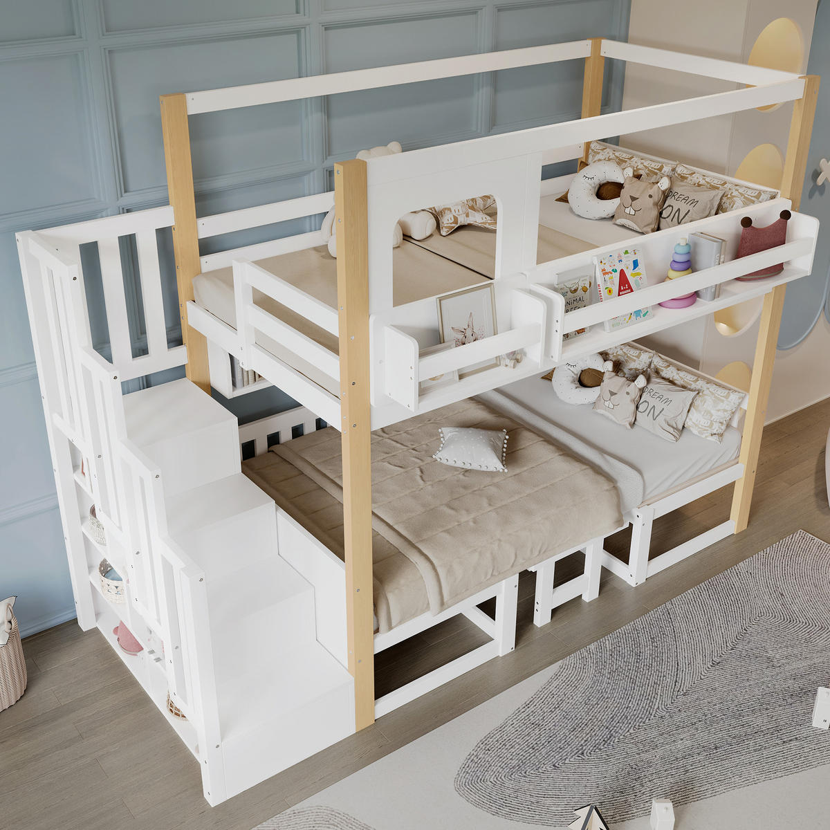 ETAGENBETT 90x200 cm Tisch Treppe Regal - Weiß, Holz (90/200cm) - LEBENLANG