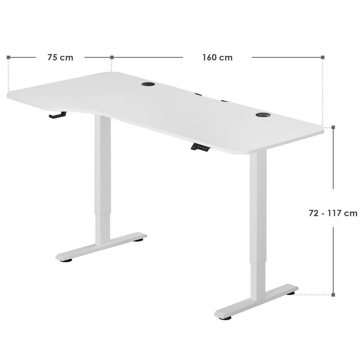 SCHREIBTISCH Office Stand weiß 160x75 cm höhenverstellbar - Weiß, Holz (60/160/117cm) - Juskys
