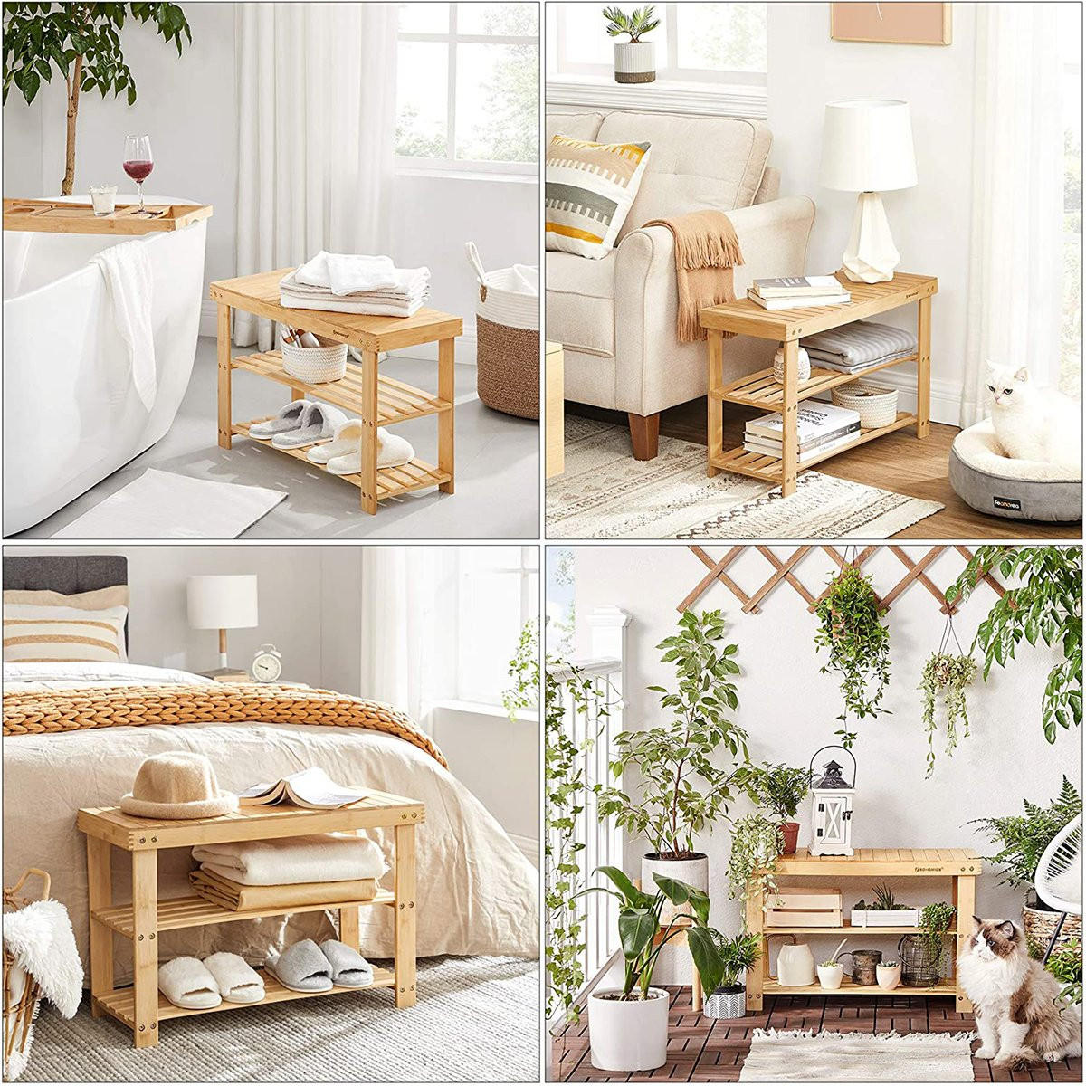 SCHUHBANK mit 3 Ebenen aus natürlichem Bambus - L70 cm - Apfelbaumfarben, Holz (70/28.4/45cm) - Calicosy