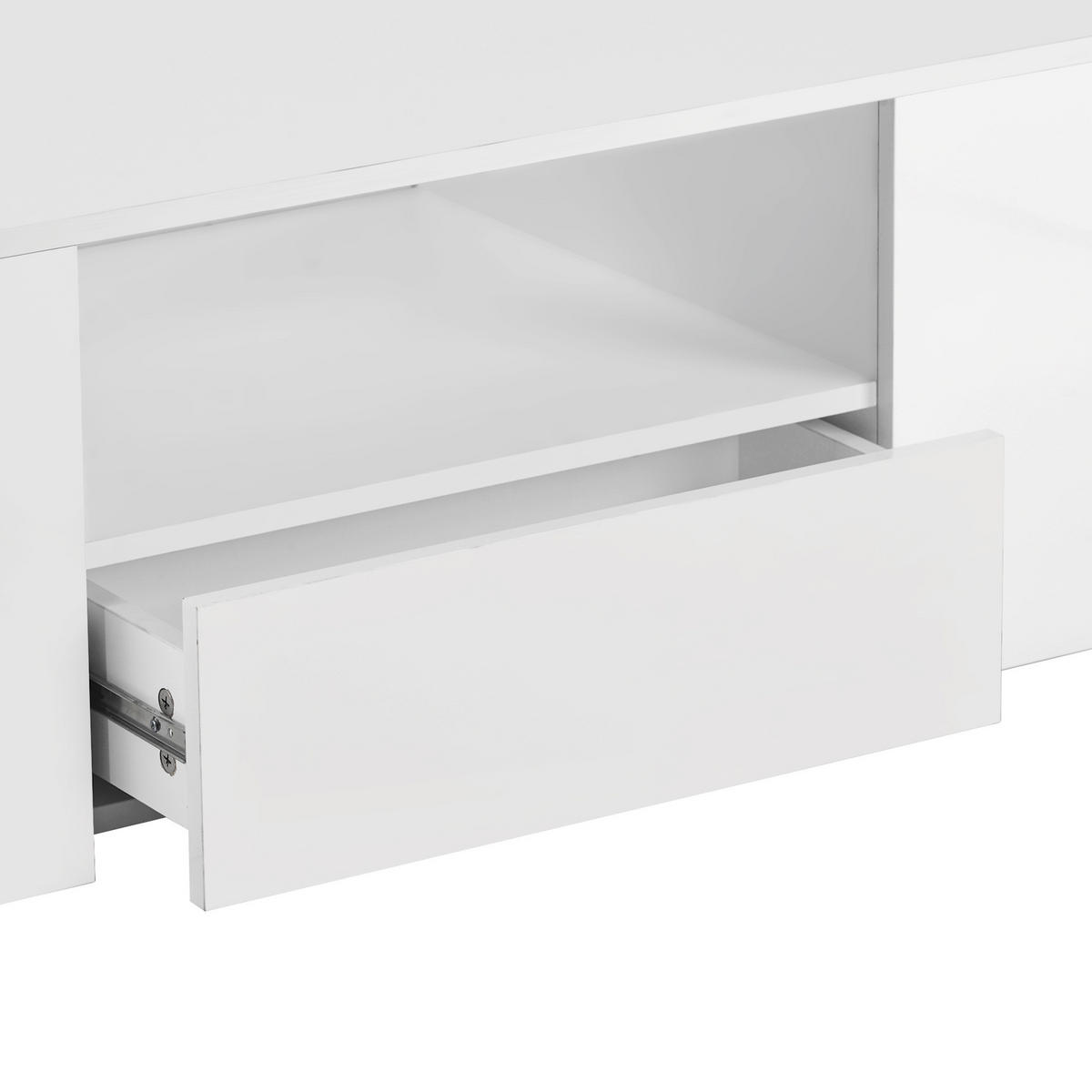 COUCHTISCH 95/53/37 cm Weiß aus Holzwerkstoff mit 2 Schubladen und LED-Beleuchtung - Weiß, Holzwerkstoff (95/53/37cm) - OKWISH