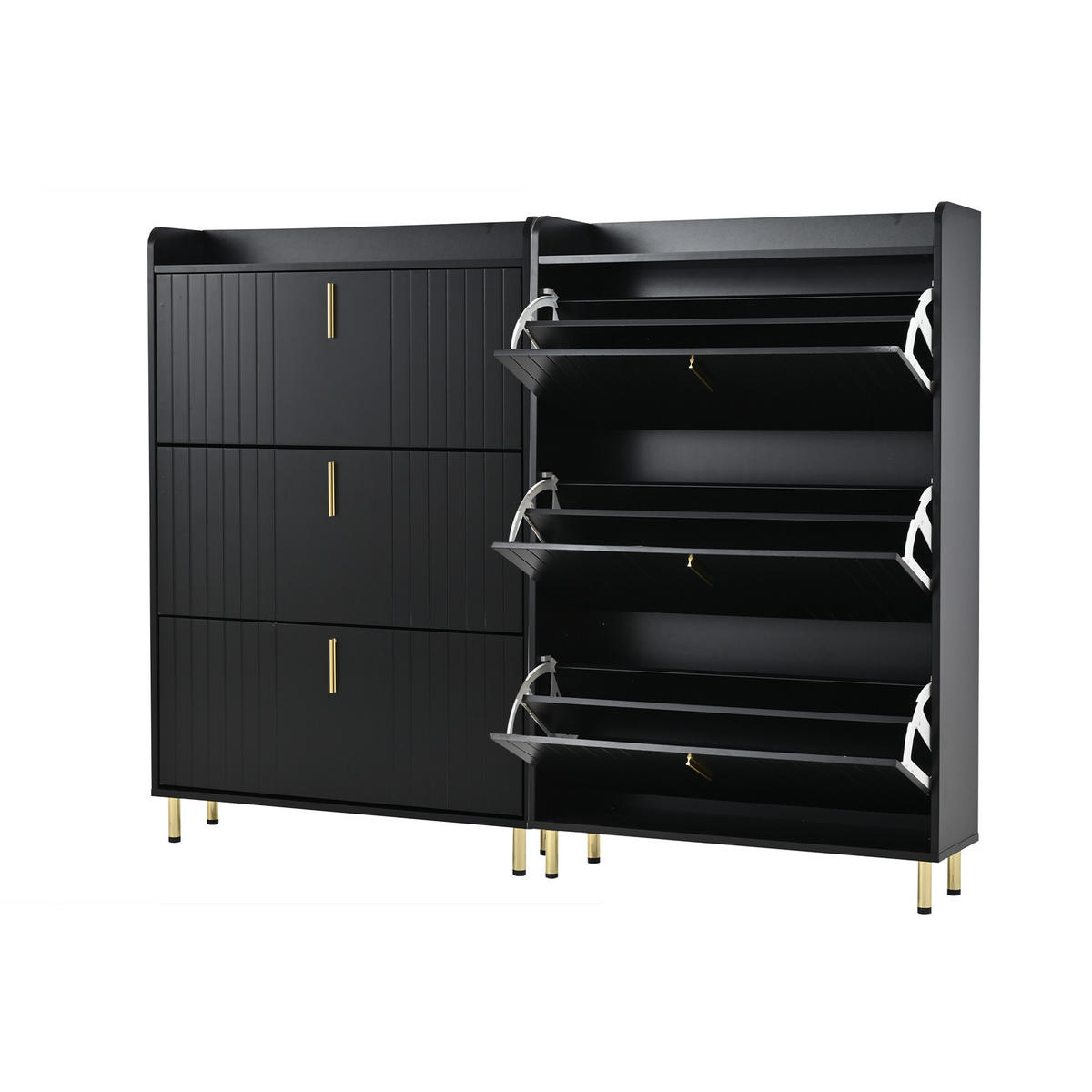 SCHUHSCHRANK aus MDF 160x23x123,5cm in Schwarz mit Metallsockel - Schwarz, Holzwerkstoff (160/123.5/23.5cm) - Modfu