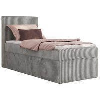 BOXBETT TILIANO 90/200 - Hellgrau Cord - H4 - Visco Topper - Links - Hellgrau, Textil (90/200cm) - MKS
