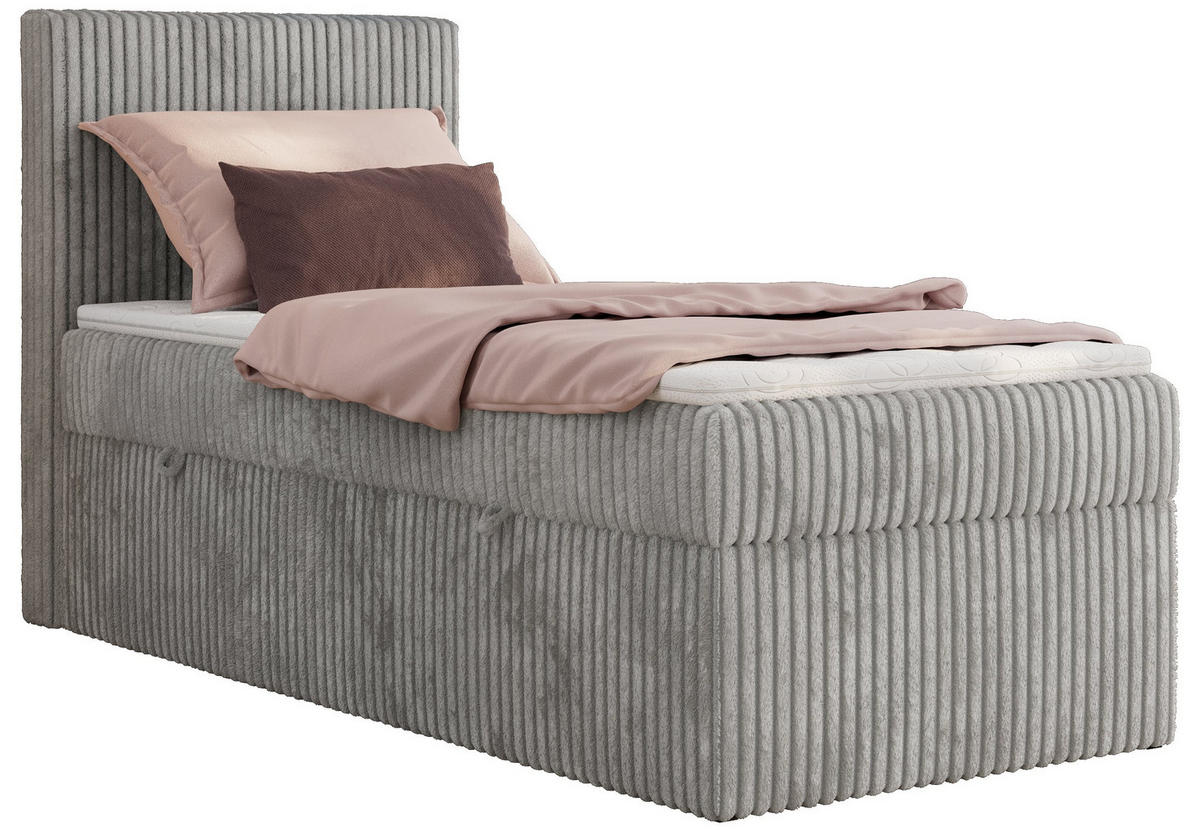 BOXBETT TILIANO 90/200 - Hellgrau Cord - H4 - Visco Topper - Links - Hellgrau, Textil (90/200cm) - MKS