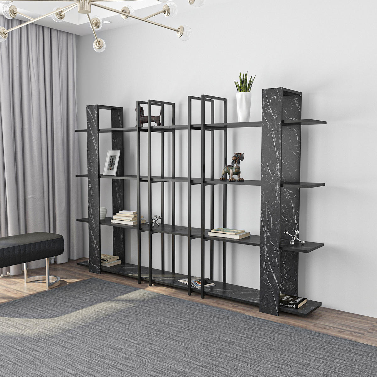 BÜCHERREGAL Onno - Multicolor/Schwarz, Holzwerkstoff (120/160/42cm) - Decorotika