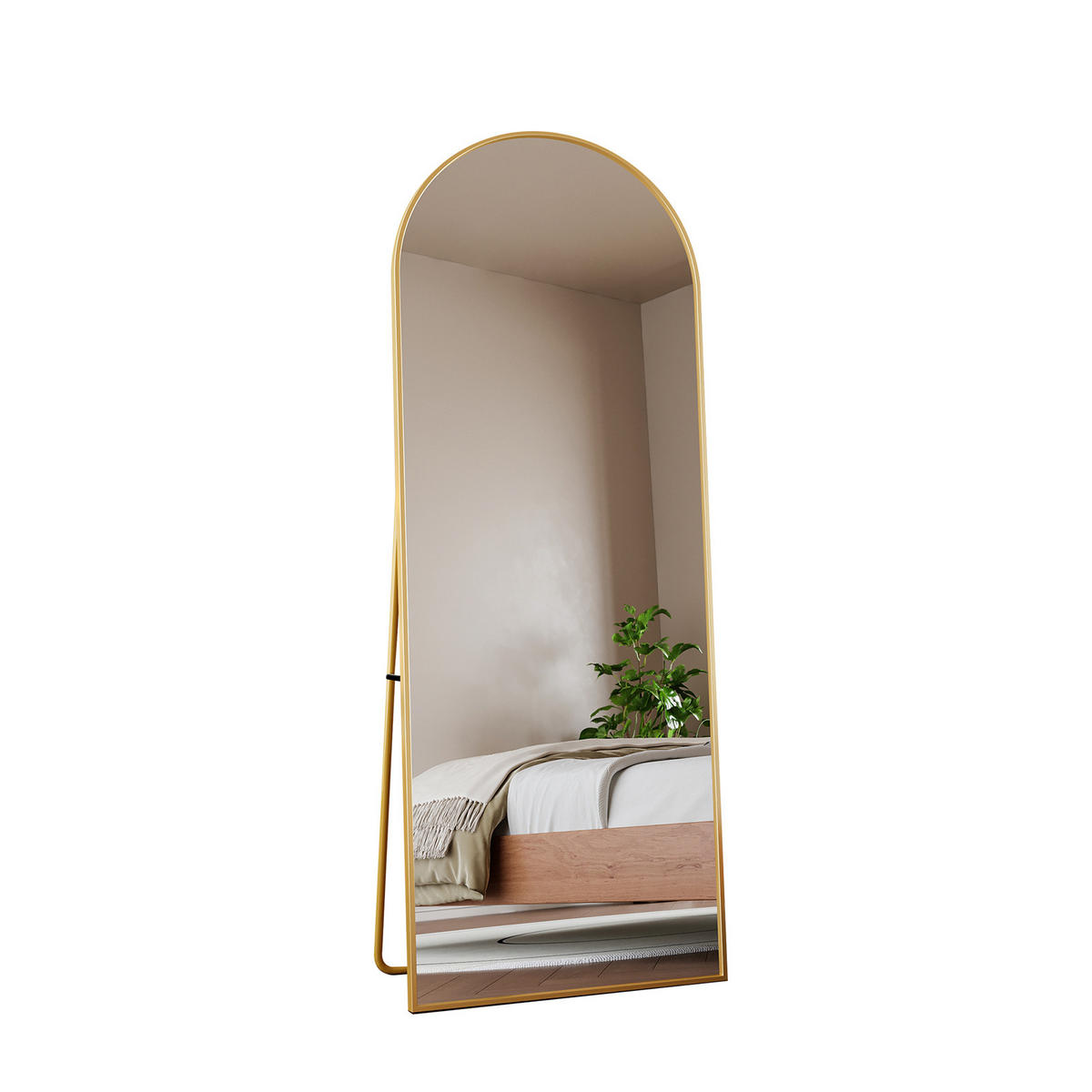 STANDSPIEGEL Ganzkörperspiegel,162 × 53 cm, goldfarbener, gewölbter Spiegel, Rahmen aus Aluminiumlegierung - Goldfarben, Glas (53/162/3cm) - WoodenAura