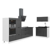 KUHINJA Fame-Line, Temno siva/Bela, 380 cm brez delovne plošče - temno siva/bela, leseni material (380/153.6/51.6cm) - Vicco