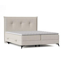 BOXBETT Menzzo Beige 180/200 cm mit Matratze und Topper - Beige/Schwarz, Holz/Holzwerkstoff (200/200cm) - Maison de Reve