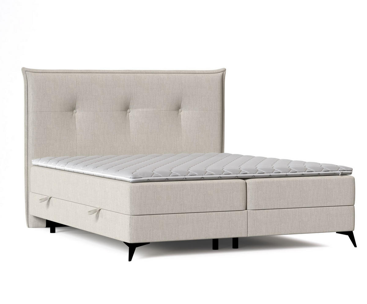 BOXBETT Menzzo Beige 180/200 cm mit Matratze und Topper - Beige/Schwarz, Holz/Holzwerkstoff (200/200cm) - Maison de Reve