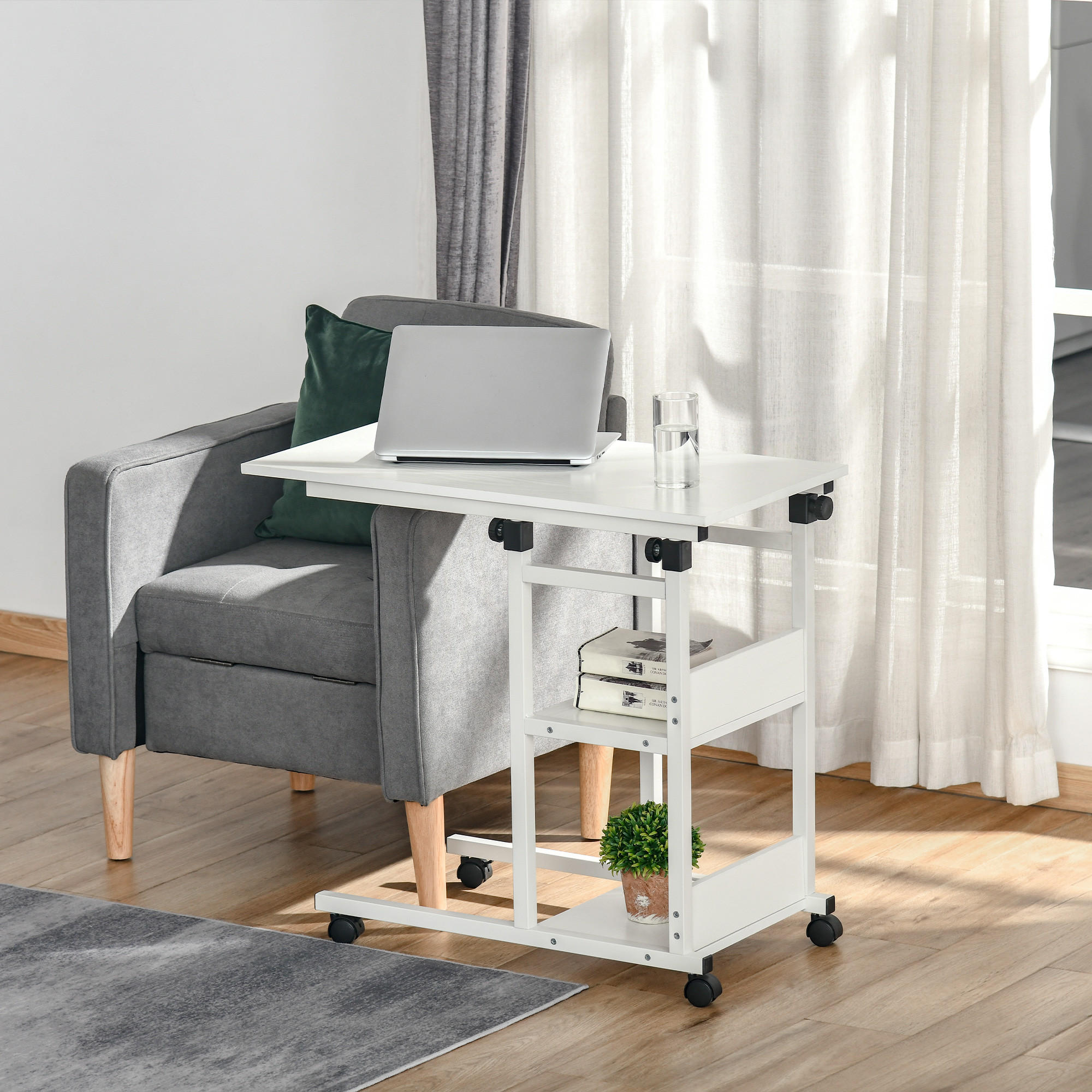 BEISTELLTISCH mit Rollen, Weiß - Weiß, Kunststoff (80/40/82cm) - HOMCOM