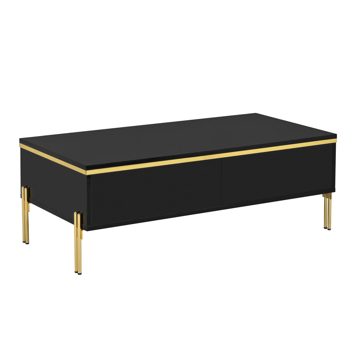 COUCHTISCH 100/50/36 cm in Schwarz mit Hochglanz und Doppelschubladen - Schwarz, Holzwerkstoff (100/50/36cm) - Flora Grace