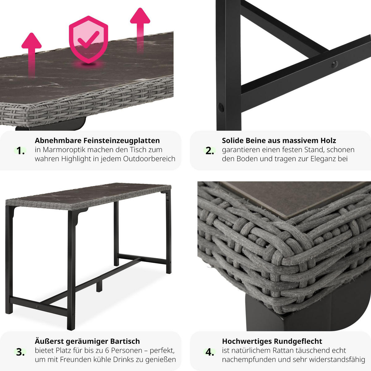 GARTENTISCH Lovas,161 x 64,5 x 99,5 cm,grau - Grau, Kunststoff (161/64.5/99.5cm) - tectake