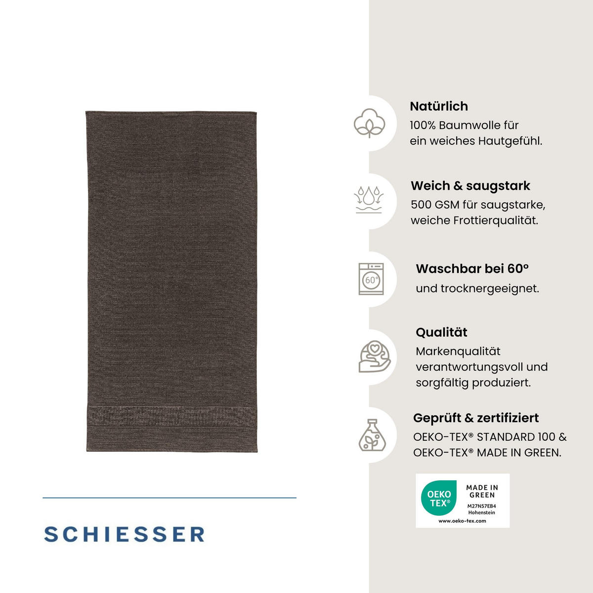 DUSCHTUCHSET Turin - 2-teilig - 70x140 cm - Dunkelgrau - Dunkelgrau, Textil (70/140cm) - SCHIESSER
