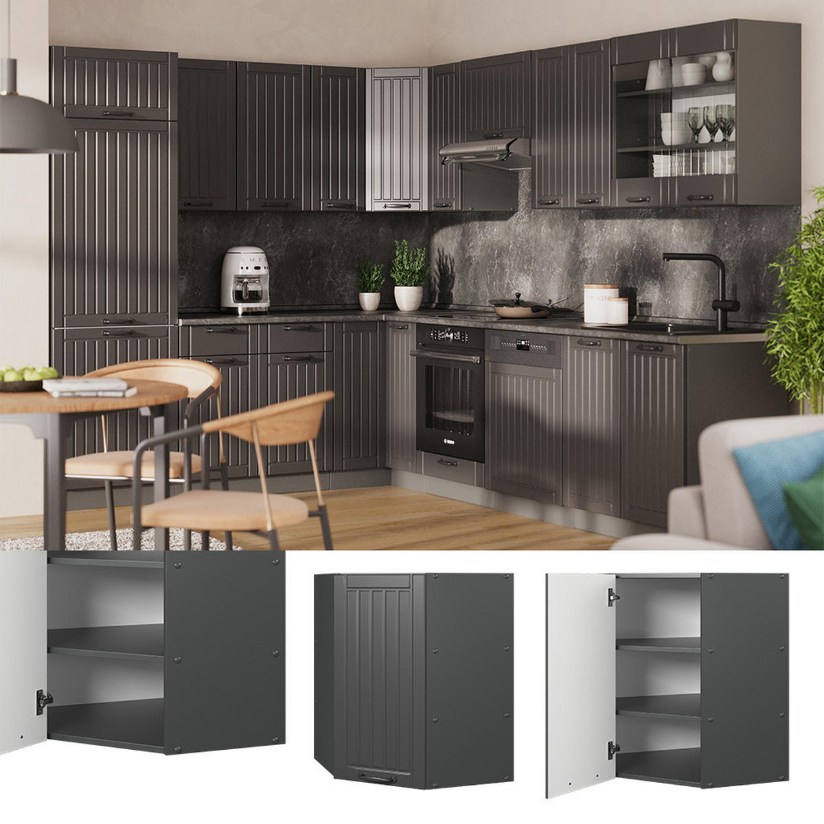 ROHOVÝ VĚŠÁK NA STĚNU Fame-Line Tmavě šedá - tmavě šedá/antracitová, kompozitní dřevo (57/72/34.1cm) - Vicco