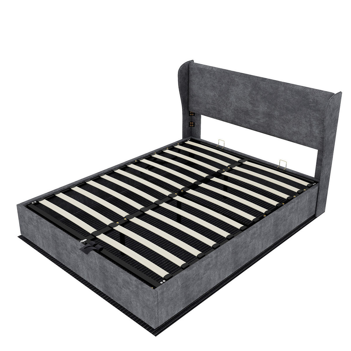 POLSTERBETT 160/200 cm mit hydraulischem Bettkasten, gepolstertem Kopfteil und Matratze, Grau - Grau, Textil (160/200cm) - Redom