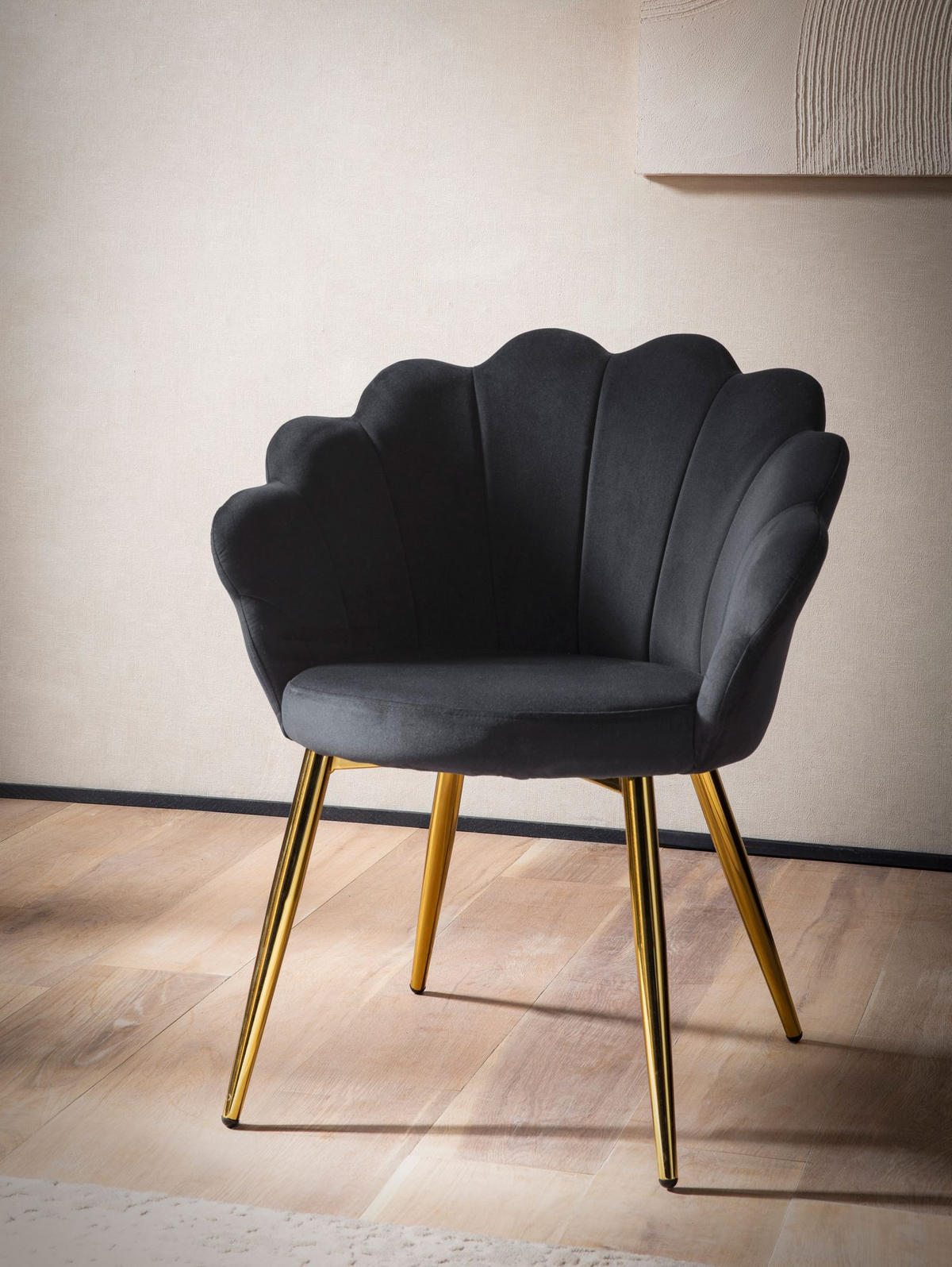 ESSZIMMERSTUHL Samtbezug mit Metallgestell Schalenform Skandinavisch gepolstert, Schwarz 53x48x80 cm - Goldfarben/Schwarz, Textil/Metall (53/80/48cm) - KADIMA DESIGN