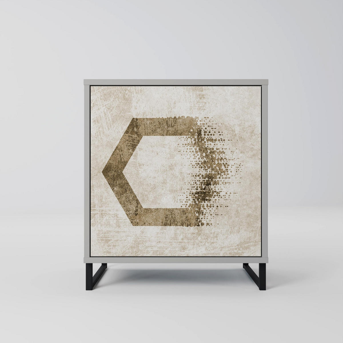 SIDEBOARD HEXAGONAL SHAPES, Grau, 57,5x42x77,5 cm, Schräge Buchenholzfüße - Buchefarben/Multicolor, Holzwerkstoff/Buchenholz (57.5/77.5/42cm) - SpaceRebels