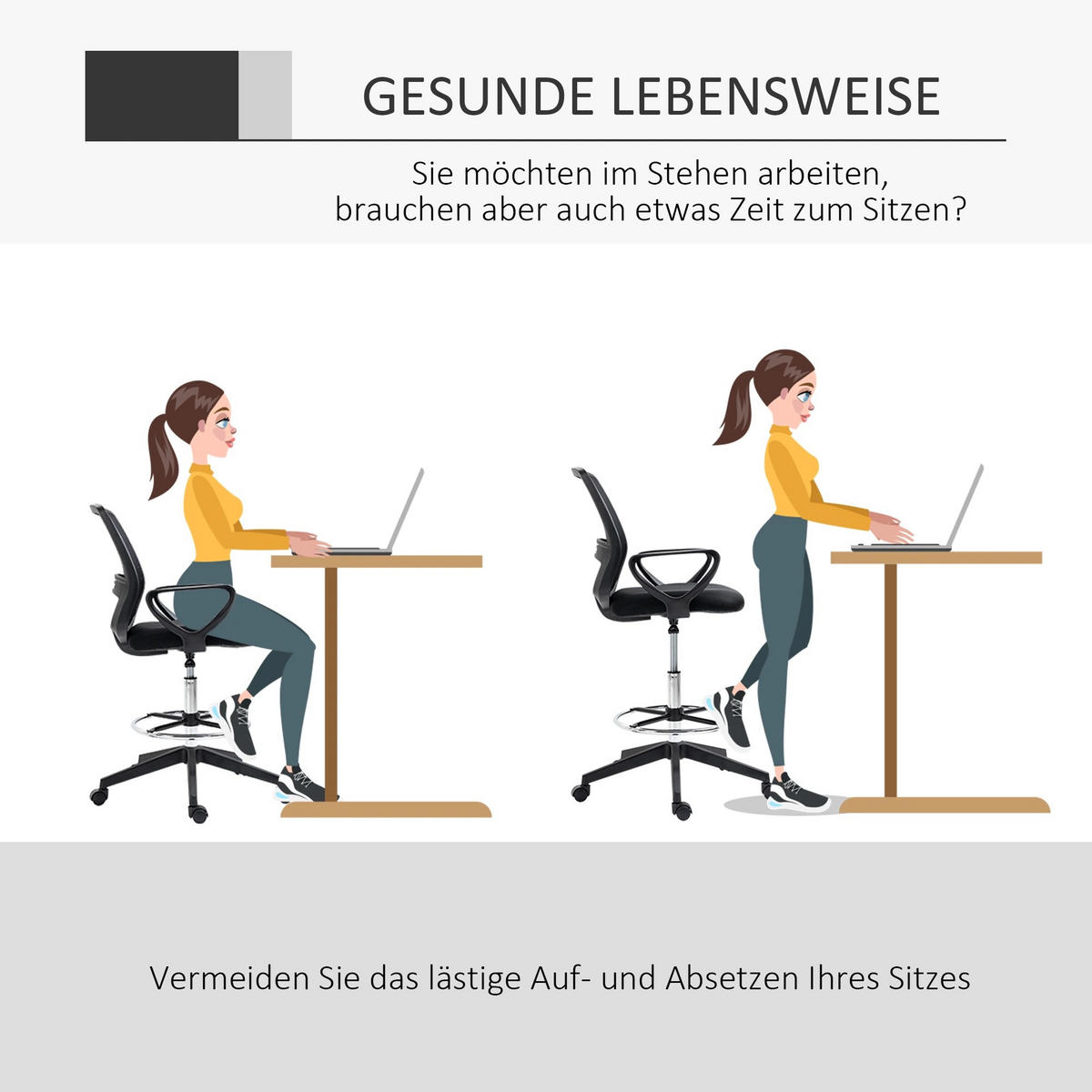 STEHSTUHL 59,5/60/102,5–126 cm, ergonomisch höhenverstellbar und drehbar mit Fußstütze, Schwarz - Schwarz, Kunststoff (60/126/59cm) - Redom
