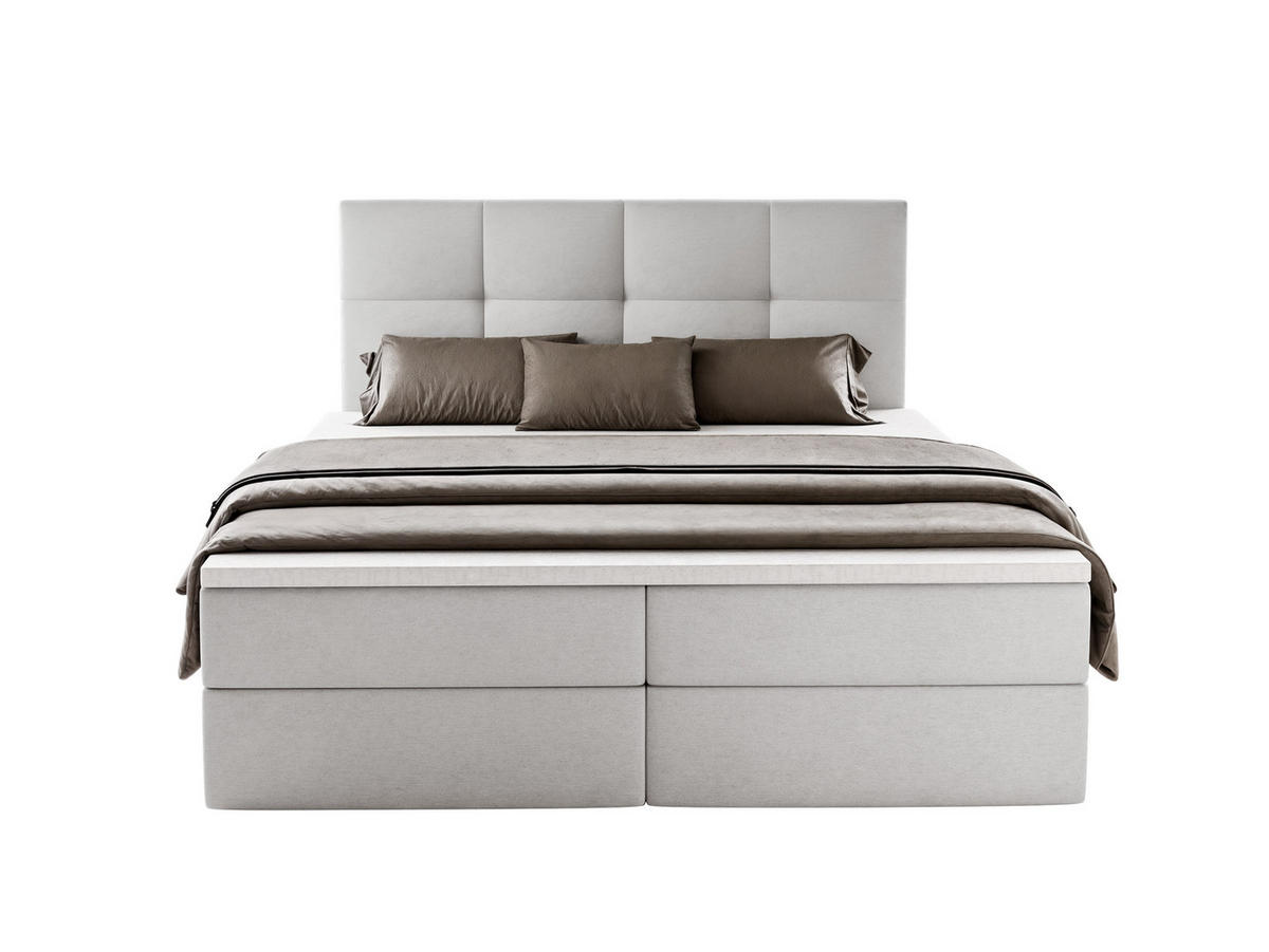 BOXBETT MORENO mit Bettkasten 140x200 cm inkl. Bonell-Federkernmatratze H3 und Topper – Polsterbett Stoff ASTI Hellgrau - Hellgrau, Textil (140/200cm) - Luxkor24