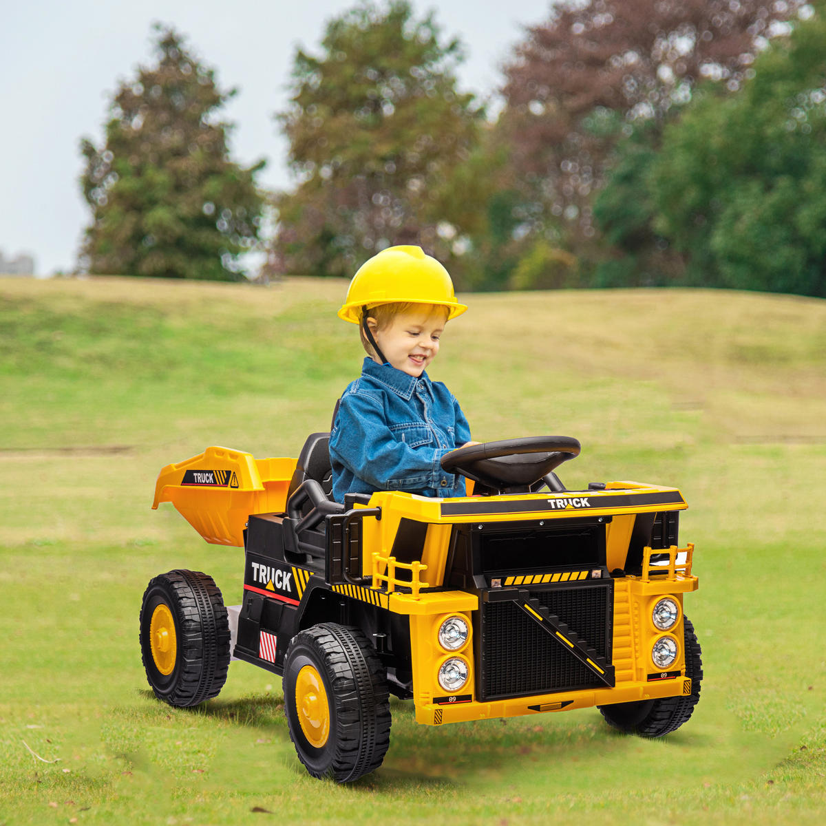 ELEKTRO-KIPPLASTER, 3-6 km/h, Rutschauto, Licht & Musik, für 3-5 Jahre - Gelb, Kunststoff/Metall (97/63/53cm) - AIYAPLAY