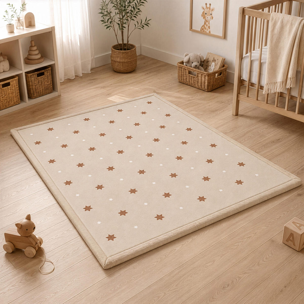 KRABBELTEPPICH samtweich und kuschelig "Sterne" 120x170cm - Beige, Textil (120/170cm) - Sanosoft