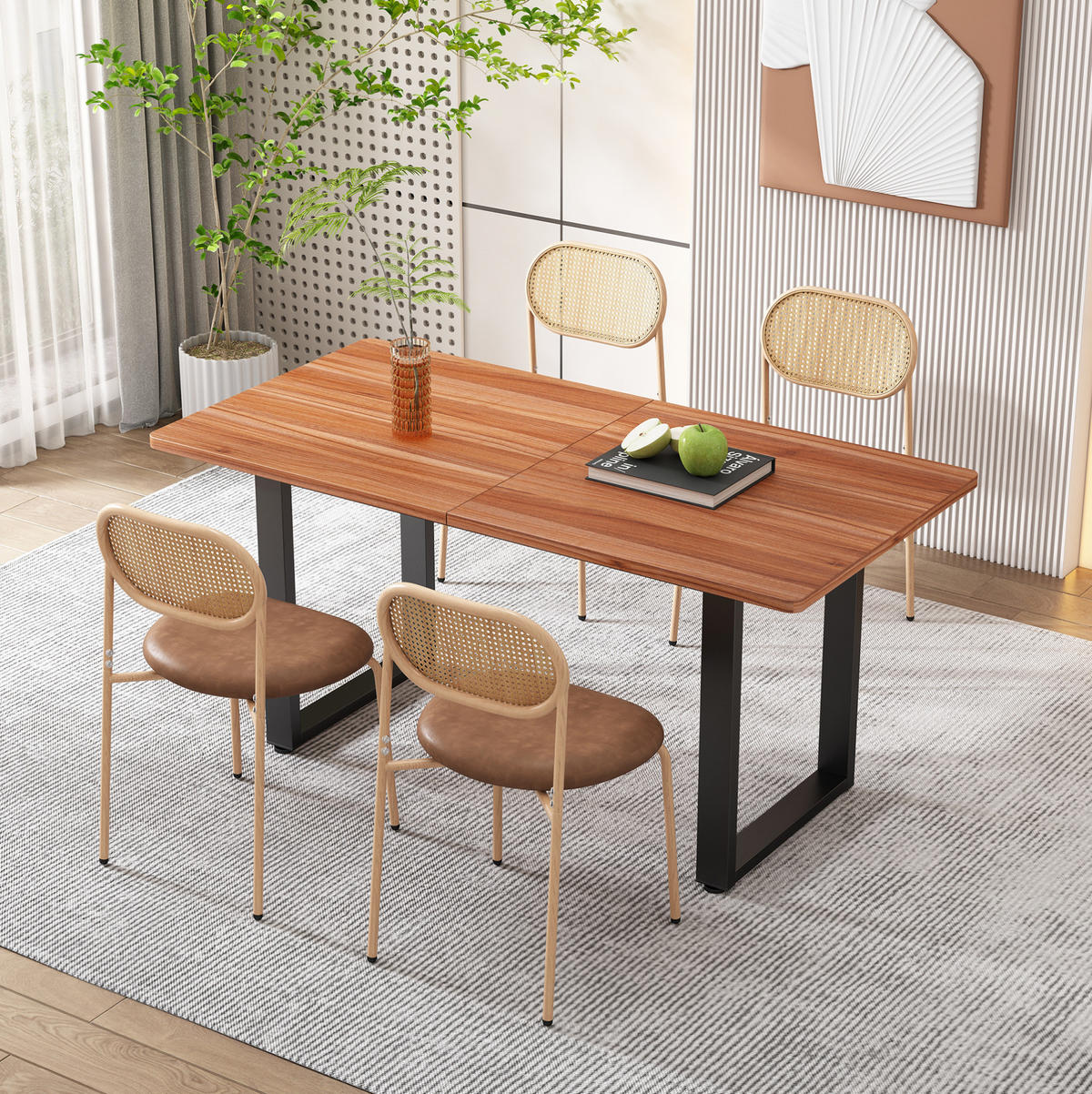 ESSZIMMERSTUHL 4er-Set mit Rattan-Rückenlehne PU Braun - Braun, Metall (46/80/48cm) - Meubliv