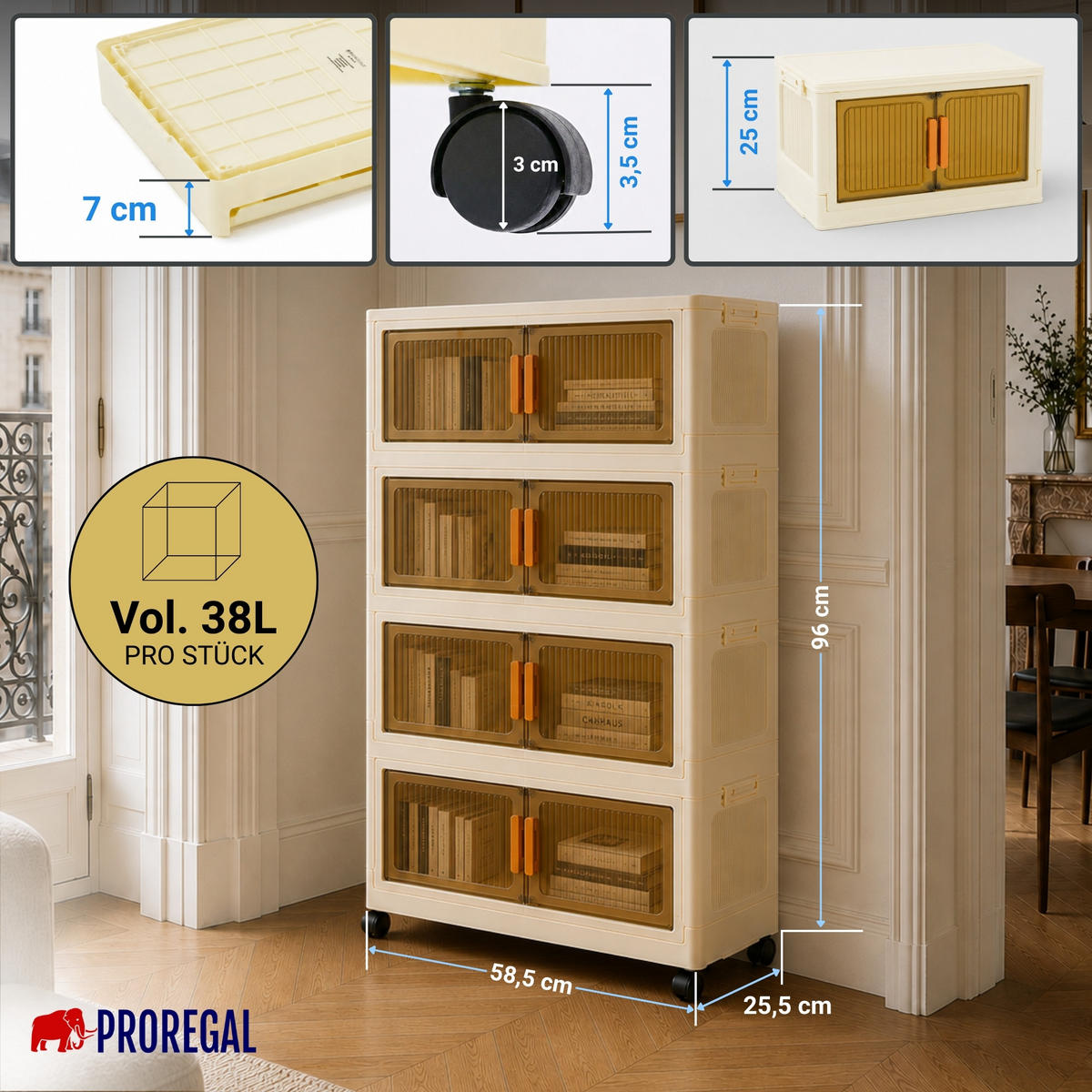 AUFBEWAHRUNGSBOXEN EasyCube stapelbar 4 Ebenen und Rollen 38L Weiß-Transparent - Weiß, Kunststoff (60/25.5/28cm) - BERLINLODGE