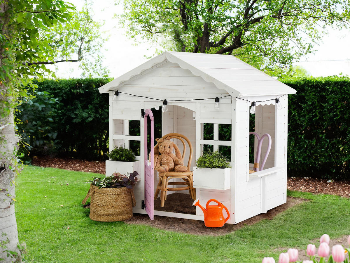 GARTENSPIELHAUS Weiß Nikaia - Pink/Weiß, Holz (130/124/110cm) - Beliani