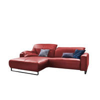 ECKSOFA MIT SITZTIEFENVERSTELLUNG YORK Hochglanz Rot Leder - Schwarz/Kirschrot, Leder (284/180cm) - KAWOLA