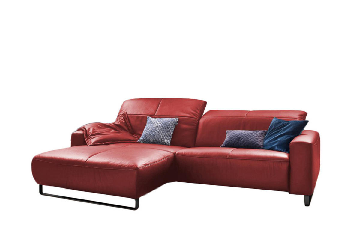 ECKSOFA MIT SITZTIEFENVERSTELLUNG YORK Hochglanz Rot Leder - Schwarz/Kirschrot, Leder (284/180cm) - KAWOLA