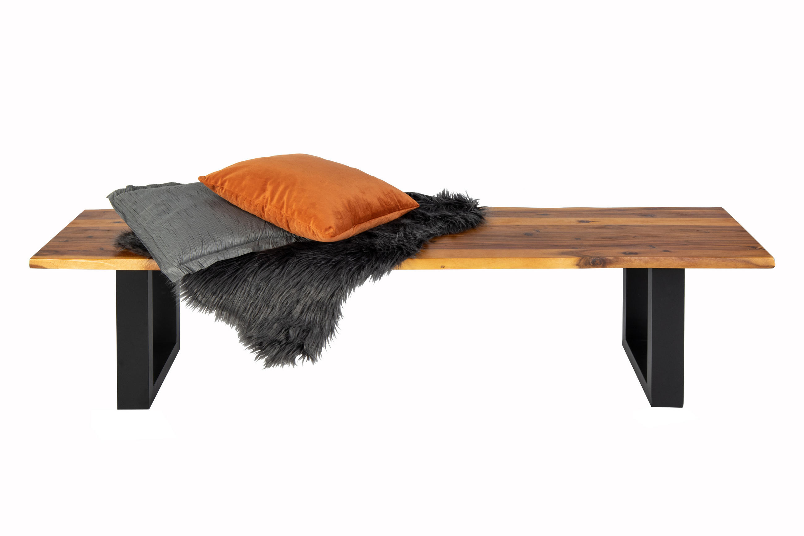 SITZBANK ESRA - Cognac/Schwarz, Holz/Metall (200/45/40cm) - SAM