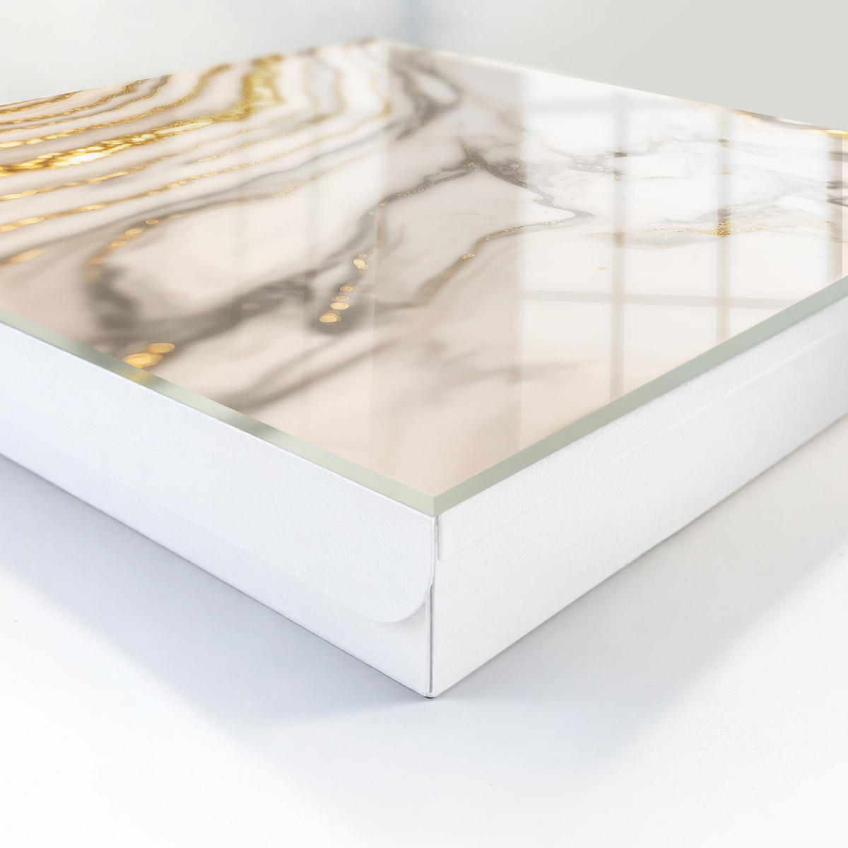 SCHLÜSSELBOX Weiß 30x30 cm – Türöffnung nach rechts - Marmoradern - Weiß, Metall (30/30/5cm) - TULUP