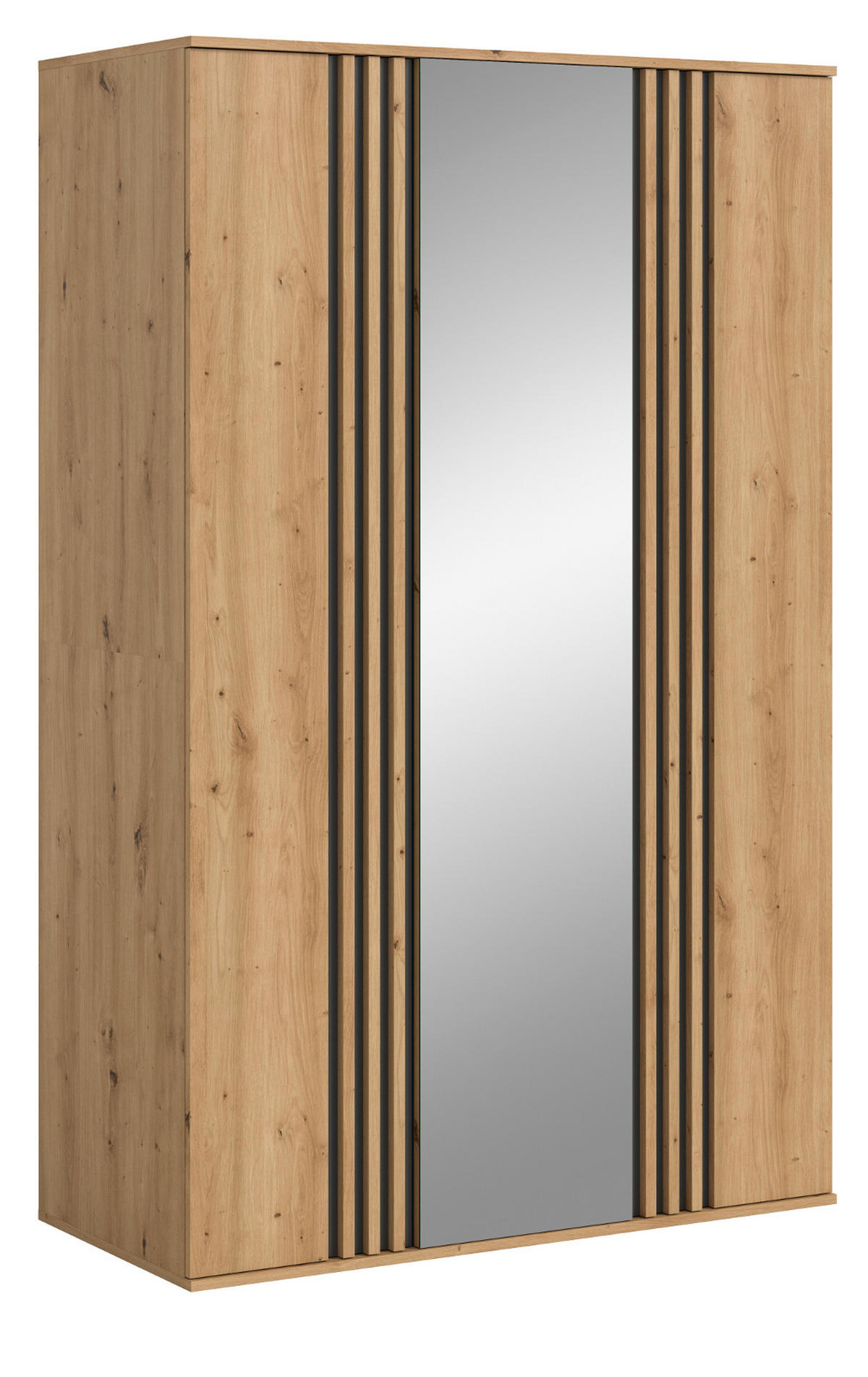 KLEIDERSCHRANK Eiche Artisan, grau 120 x 192 cm 3-türig, Drehtürenschrank mit Spiegel - Anthrazit/Eiche Artisan, Holzwerkstoff (120/192/56cm) - Inn.Furn