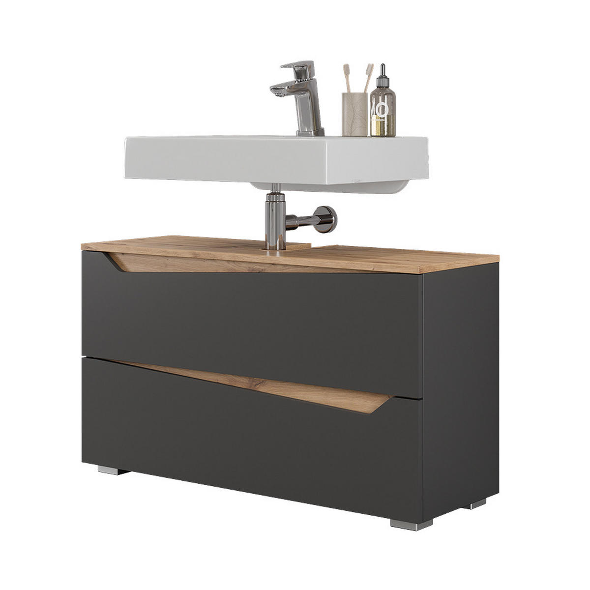 WASCHBECKENUNTERSCHRANK Marelle, Anthrazit/Artisan-Eiche, 100 x 57.5 cm mit 2 Schubladen - Anthrazit/Eiche Artisan, Holzwerkstoff (100/57.5/35cm) - Vicco
