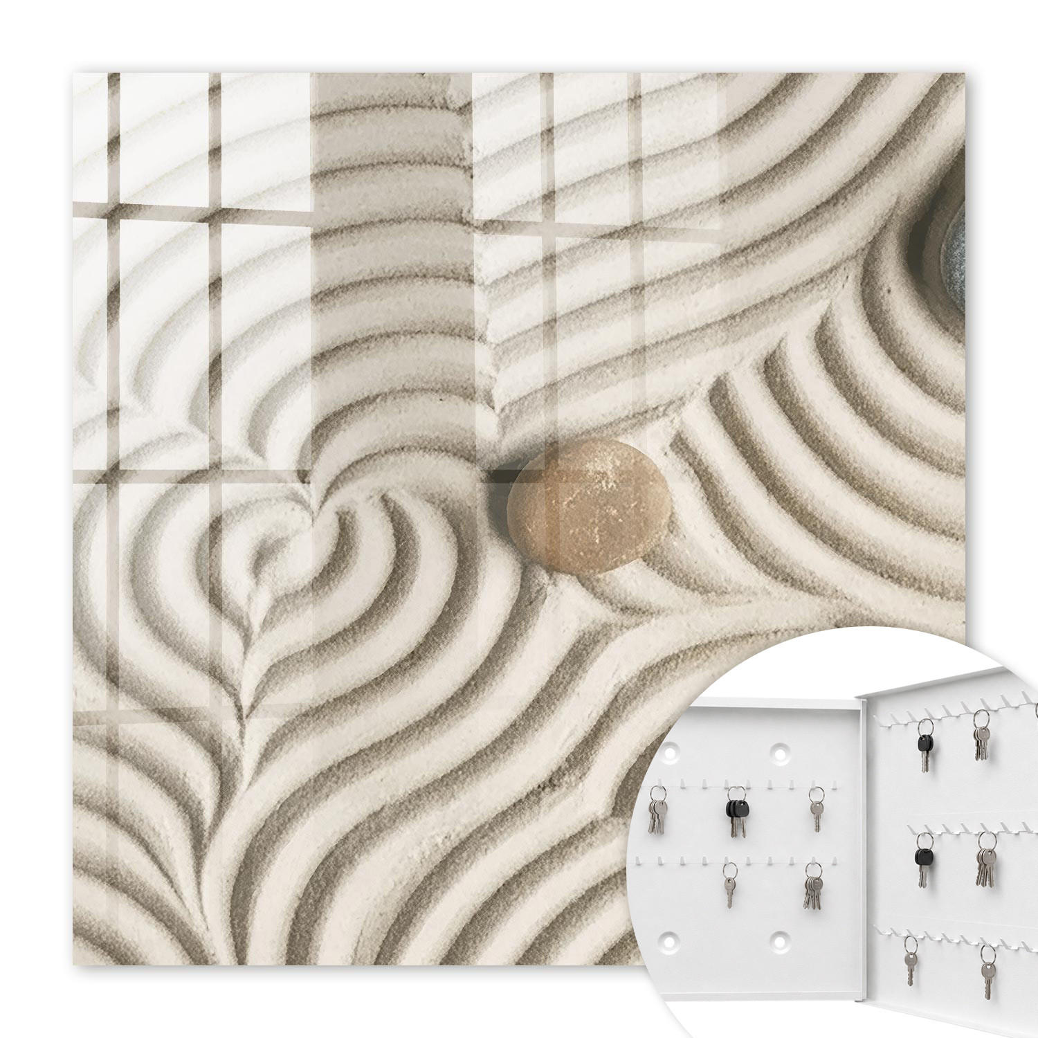SCHLÜSSELBOX Weiß 30x30 cm – Türöffnung nach rechts - Zen-Komposition - Creme, Metall (30/30/5cm) - TULUP