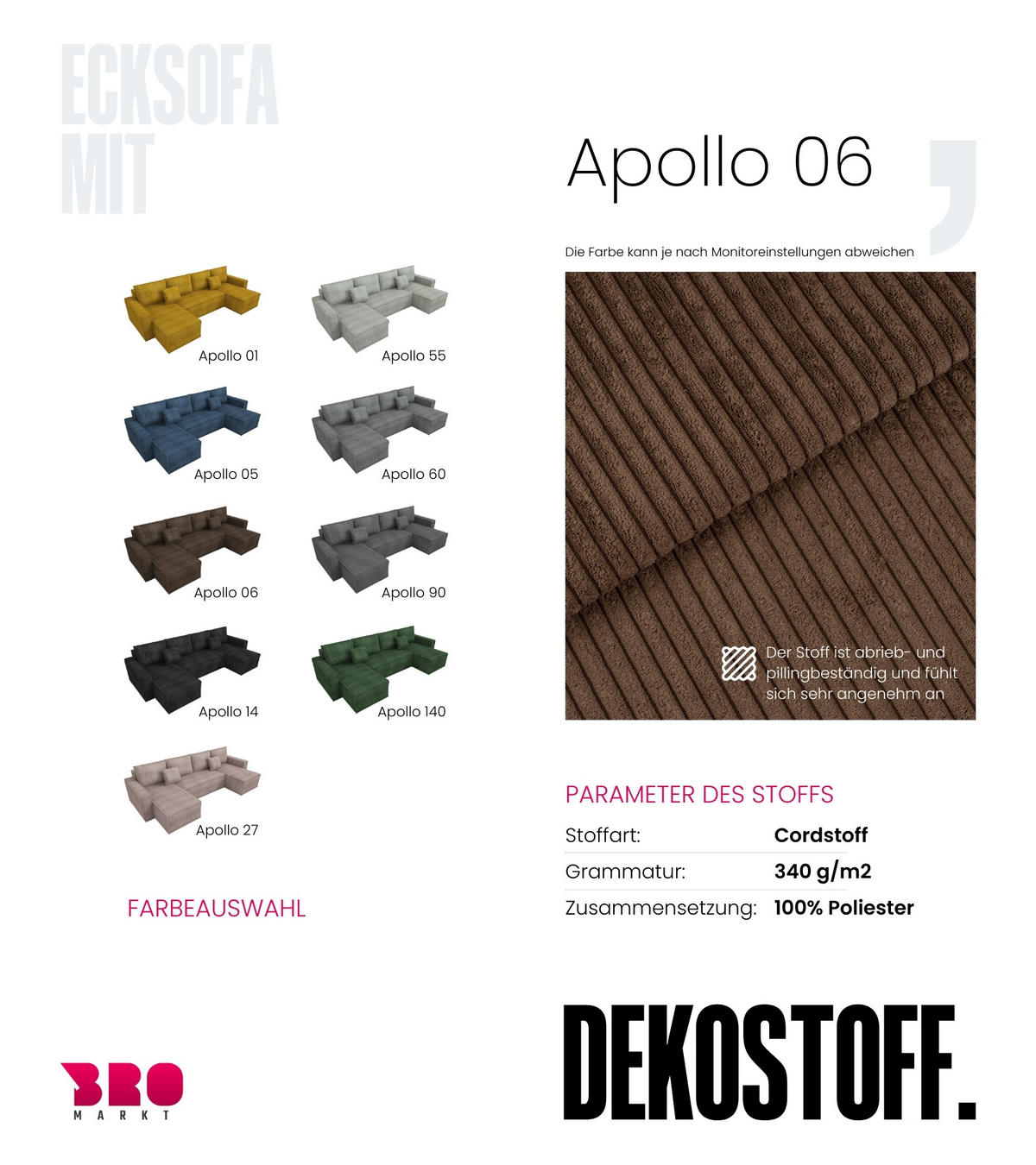 WOHNLANDSCHAFT Dexter U mit Schlaffunktion Braun Cord - Braun, Textil (310/80/141cm) - Bromarkt