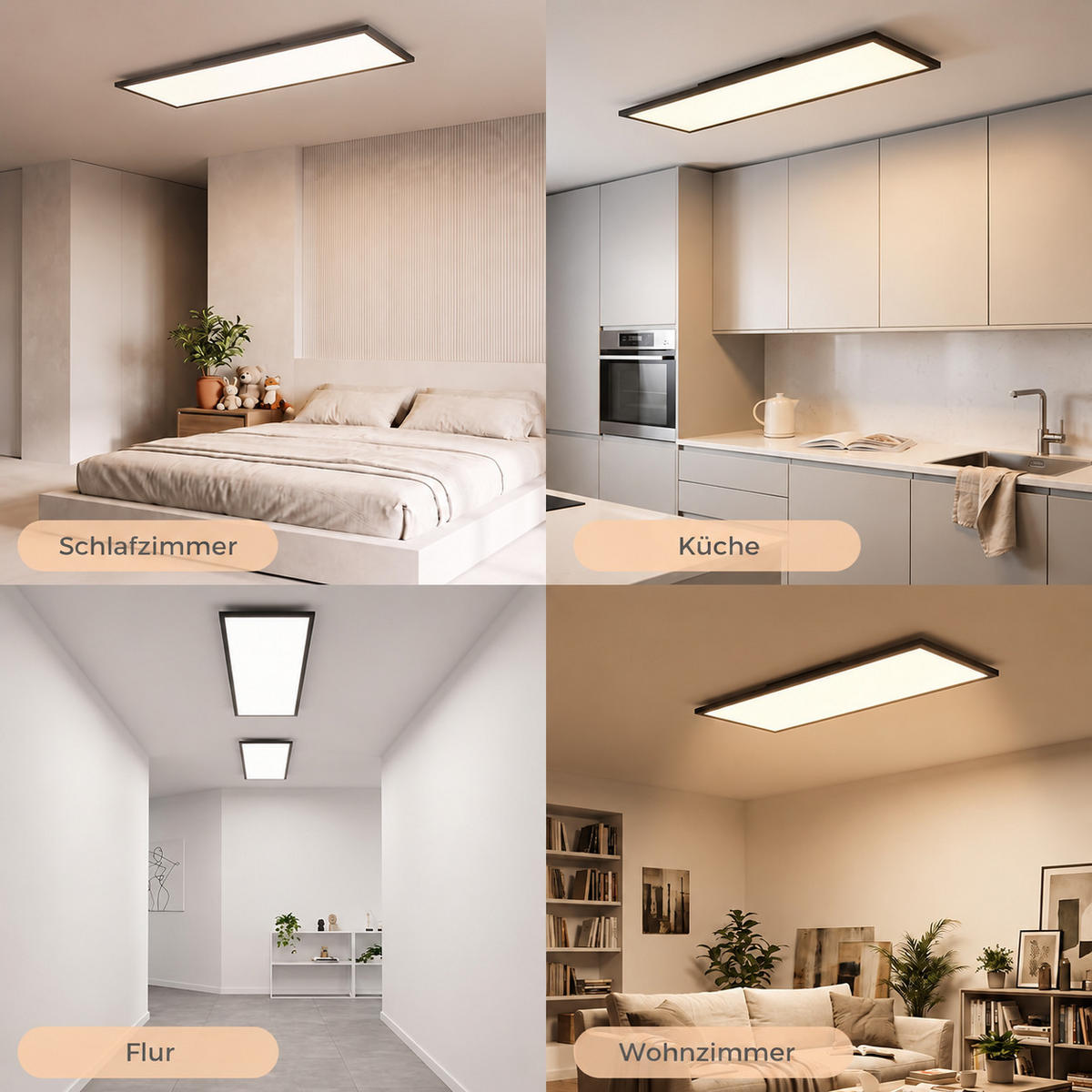 LED DECKENLEUCHTE Jorthal 100/25/5 cm - Schwarz, Kunststoff/Metall (100/25/5cm) - ZMH