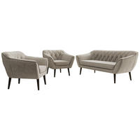 SEDACÍ SOUPRAVA 3+1+1 PIRS - Šedobéžová Strukturovaná látka - Černé nohy - černá/šedobéžová, kompozitní dřevo/textil (180/75/74cm) - MKS