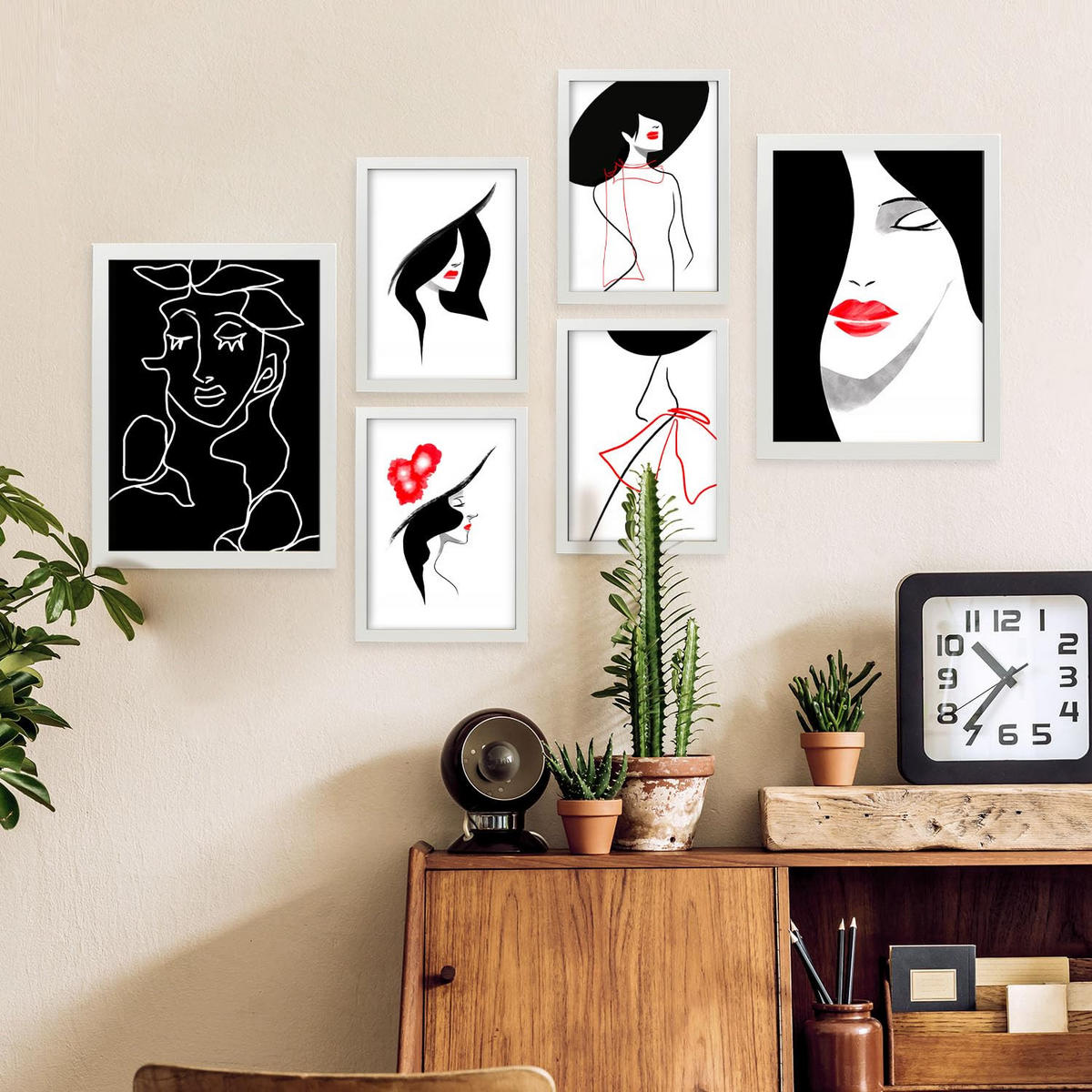 POSTER Set Mit 6 Stiftungs Schönheit In Weibliche Zusammenfassung Ästhetische Dekorative Gemälde Für Ihr Wohnzimmer Zuhause A3 & A4 Weißer Rahmen - Weiß, Papier (29/3cm) - Nacnic