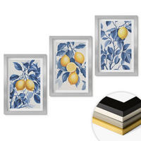 WANDBILDER 3er Set - 20x30 cm Silberner Rahmen - Zitronenzweige mit blauen Blättern - Silberfarben, Kunststoff (20/30cm) - ArtPrintCave