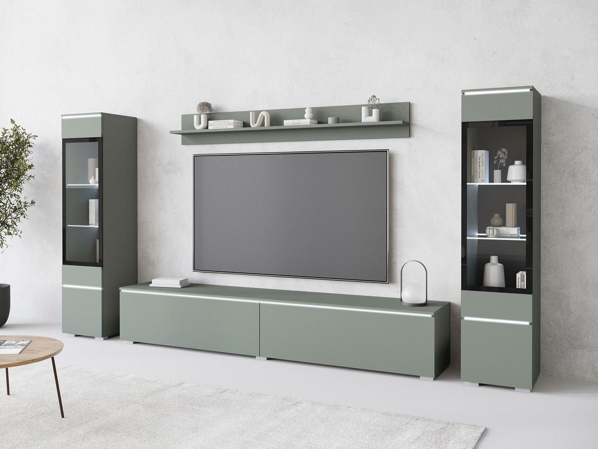 WOHNWAND Vera II mit weißer LED Beleuchtung - Grün, Holzwerkstoff (30/130/33cm) - MIRJAN24