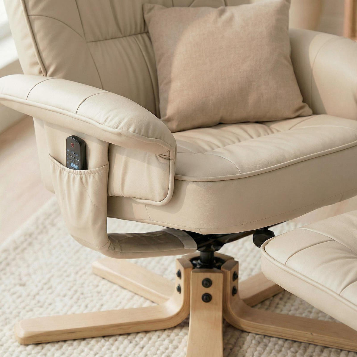 RELAXSESSEL KUNSTLEDER, SET MIT HOCKER CHARLY beige - Beige, Textil (76/87/61cm) - IDIMEX