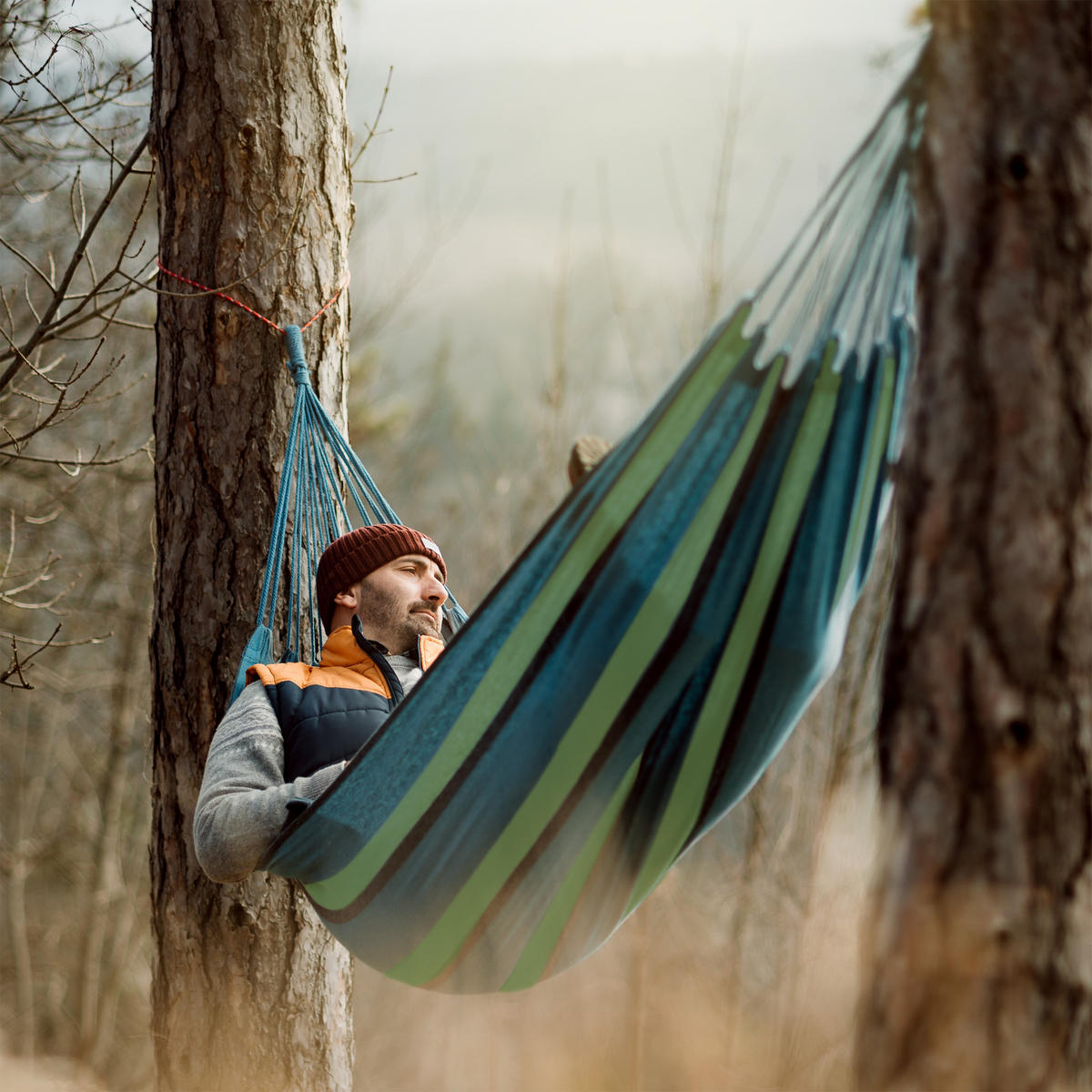 HÄNGEMATTE - Blau/Grün, Textil (150/3/272cm) - Relaxdays