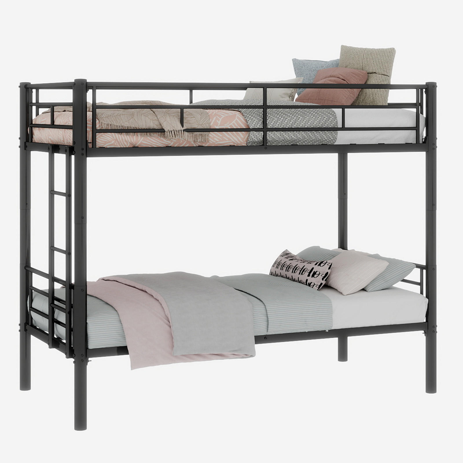 ETAGENBETT 90/190 cm & 90/190 cm in Schwarz mit Leiter und Sicherheitsgeländer - Schwarz, Metall (90/190cm) - WISHDOR