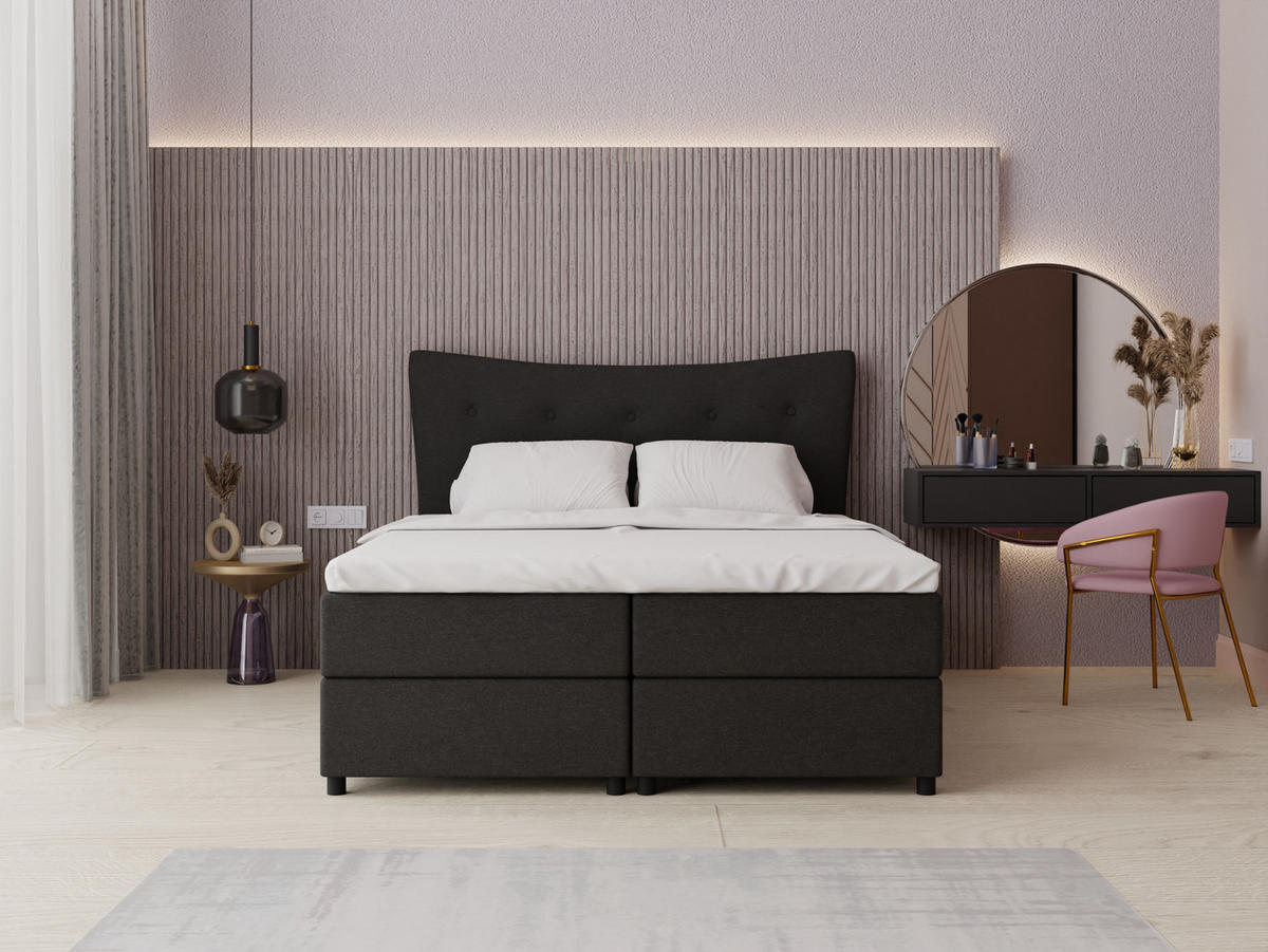 BOXBETT Nevada 160 x 200 cm Doppelbett mit hochwertiger Bonell-Matratze und Topper - schwarz - Schwarz, Holz (160/200cm) - Panda Möbel