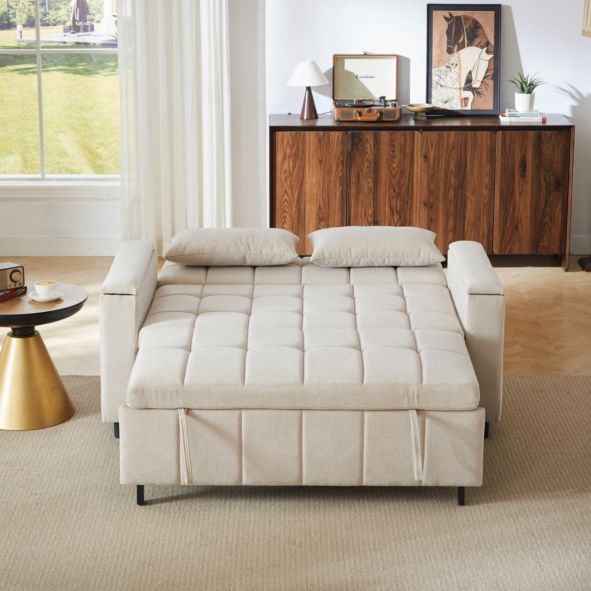 SCHLAFSOFA 157/51/70 cm cm in Leinenoptik Grau, ohne Armlehnen - Beige/Grau, Textil (81.3/86.4/148.6cm) - Oxeza