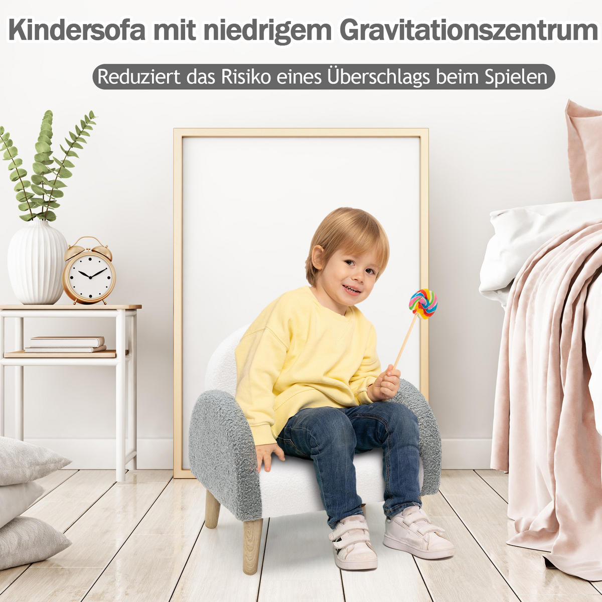 KINDERSOFA 51cm Grau - Grün, Holz (42/51/51cm) - COSTWAY