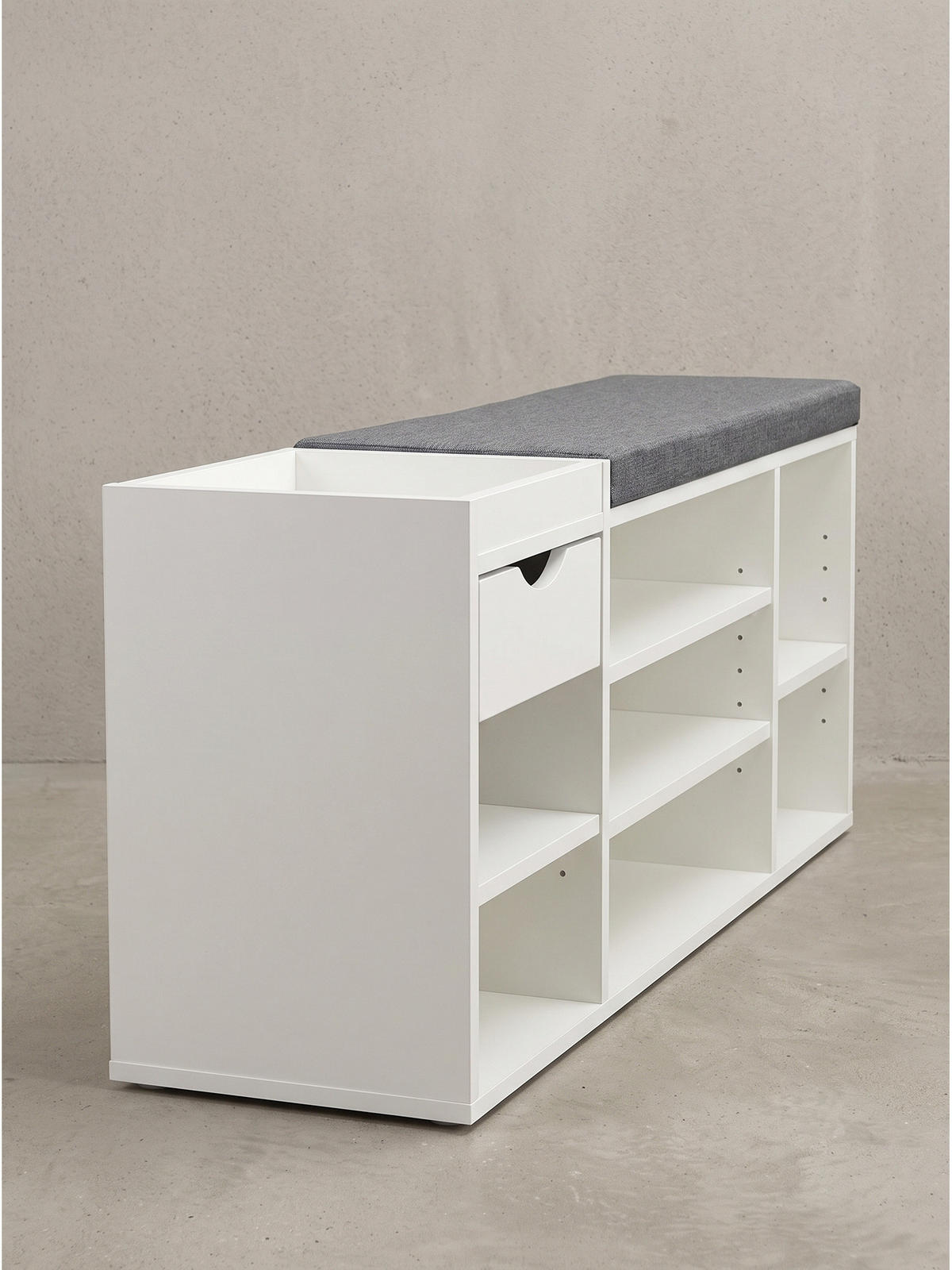 GARDEROBENBANK CARTAGENA, Stoff, Weiß, 100 x 30 x 45 cm - Weiß/Grau, Holzwerkstoff/Textil (100/45/30cm) - KADIMA DESIGN